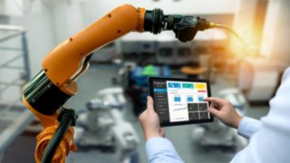 Robot is controlled by a tablet. Robot is controlled by a tablet.