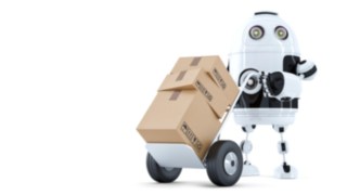 Robot delivers package Robot with package